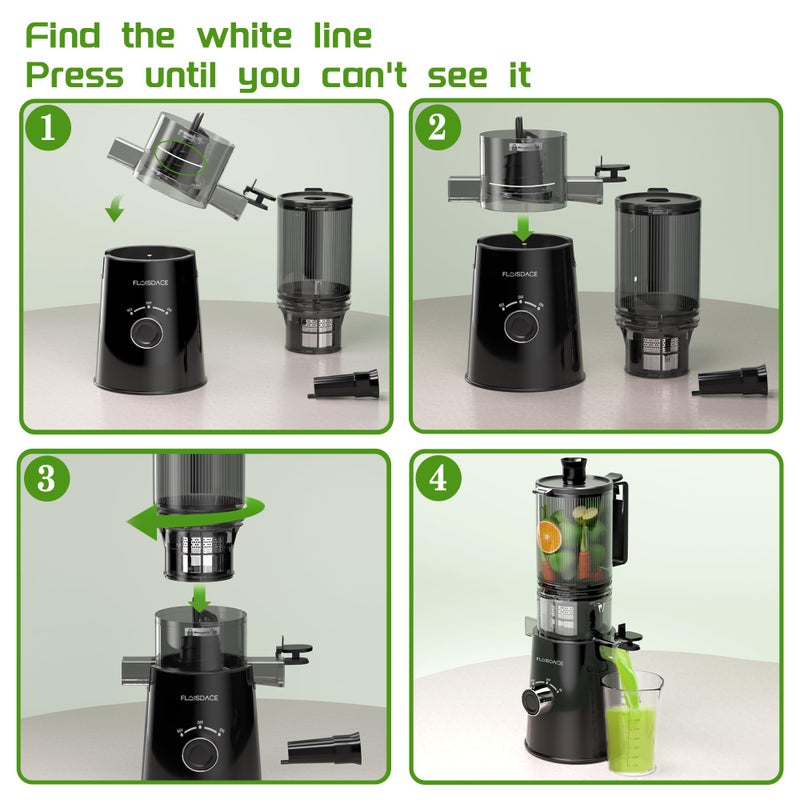 Floisdace Cold Press Juicer, Slow Masticating Juicer Machines with 5" Feeding Chute Fit Whole Fruits&Vegetables, Stainless Steel Slow Masticating Juicer Easy to Clean, 99.6% Juice Purity, 1.5L Capacity-Black - Image 3