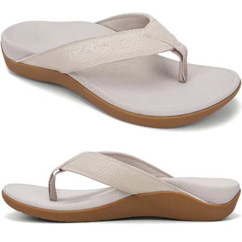 ERGOfoot Orthotic Flip Flops with Arch Support, PU Thong Sandals Walking Comfort with Orthopedic Support for Plantar Fasciitis Flat Feet, Beach Slippers for Women Men/White - Image 1