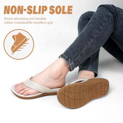 ERGOfoot Orthotic Flip Flops with Arch Support, PU Thong Sandals Walking Comfort with Orthopedic Support for Plantar Fasciitis Flat Feet, Beach Slippers for Women Men/White - Image 4