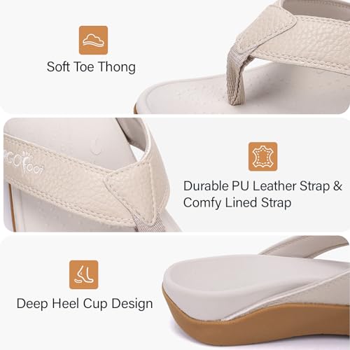 ERGOfoot Orthotic Flip Flops with Arch Support, PU Thong Sandals Walking Comfort with Orthopedic Support for Plantar Fasciitis Flat Feet, Beach Slippers for Women Men/White - Image 3