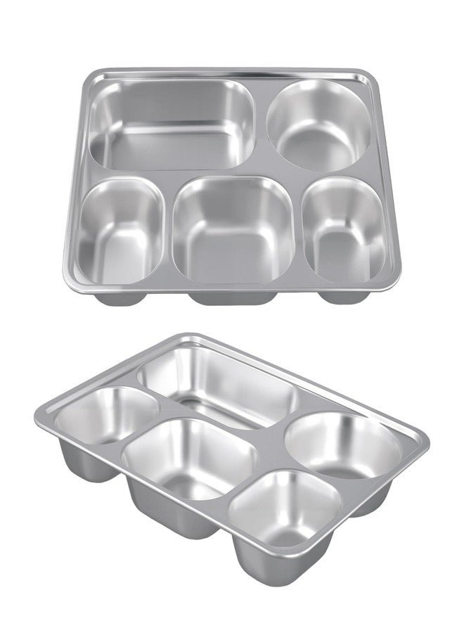 SINJEUN 6 Pack Stainless Steel Divided Plates, 5 Sections Rectangular Divided Dinner Tray Metal Food Tray for Lunch, Dinner and Portion Control - Image 3