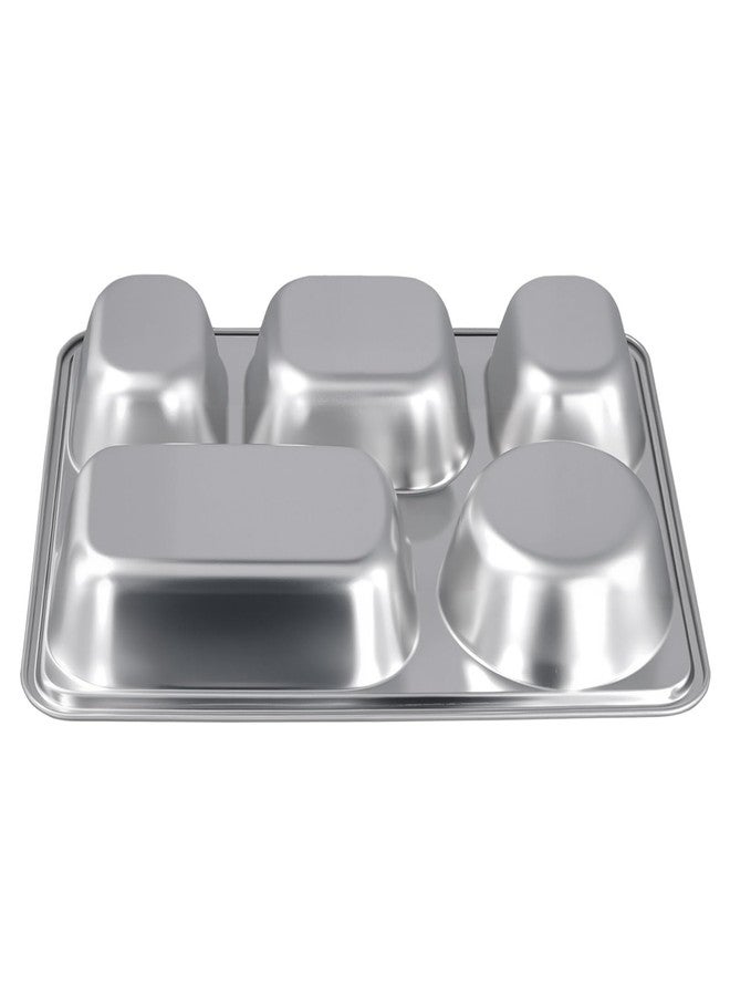 SINJEUN 6 Pack Stainless Steel Divided Plates, 5 Sections Rectangular Divided Dinner Tray Metal Food Tray for Lunch, Dinner and Portion Control - Image 5