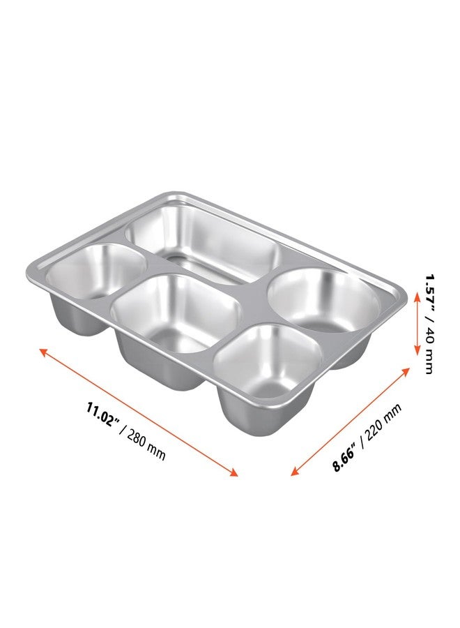 SINJEUN 6 Pack Stainless Steel Divided Plates, 5 Sections Rectangular Divided Dinner Tray Metal Food Tray for Lunch, Dinner and Portion Control - Image 2