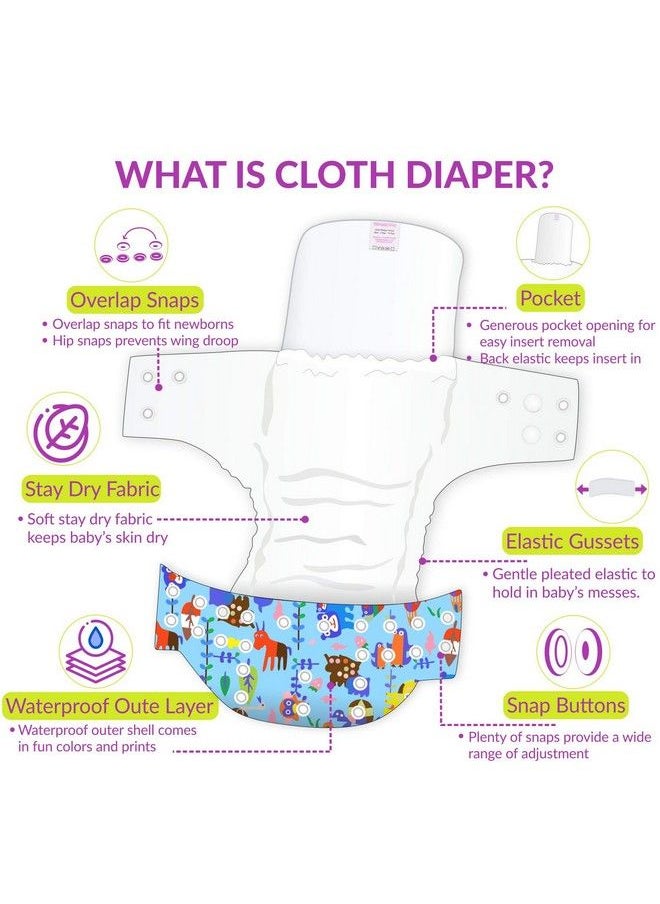 BEMBIKA - Baby'S Polyester Washable Reusable Adjustable Cloth Diapers With 5 Layer Bamboo Charcoal Insert (Animal Doodle) - Image 1