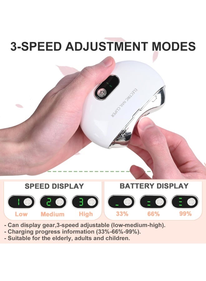 Automatic Electric Nail Clipper with 3-Speeds Levels and Nail Clip Storage, LCD Digital Display, USB Rechargeable Safety Electric Nail Trimmer Suitable for Babies,Children, Adults and Seniors - Image 3