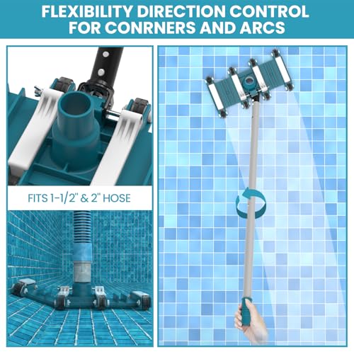 POOLWHALE Deluxe Swimming Pool Cleaning Kit Including Pool Net and Vacuum Head, Pool Brush with 13Ft Pole for Above Ground & Inground Swimming Pools - Image 4