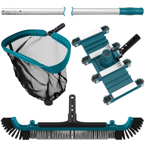 POOLWHALE Deluxe Swimming Pool Cleaning Kit Including Pool Net and Vacuum Head, Pool Brush with 13Ft Pole for Above Ground & Inground Swimming Pools - Image 1