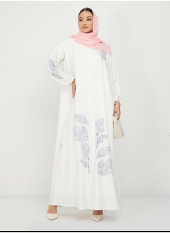 Rosette Abaya Open  White Abaya  - Image 4