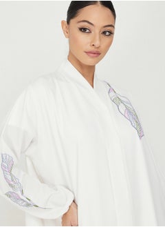 Rosette Abaya Open  White Abaya  - Image 2