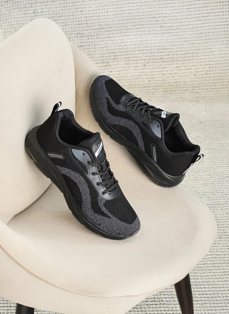 كامبس Men Elan Memory Foam Lace-Up Running Shoes-Black/Grey