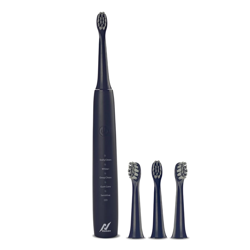 nexlev Electric Toothbrush| 40000 vibrations/min|USB Type C| 5 Modes| 2 Min timer| 30 sec Quad Interval| 4 Replaceable Brush Heads With Cover| IPX7 Waterproof| For Adults| ETC-08 MidNight Blue - Image 1