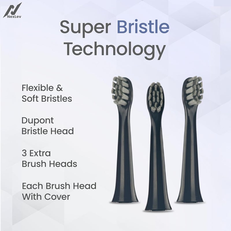 nexlev Electric Toothbrush| 40000 vibrations/min|USB Type C| 5 Modes| 2 Min timer| 30 sec Quad Interval| 4 Replaceable Brush Heads With Cover| IPX7 Waterproof| For Adults| ETC-08 MidNight Blue - Image 5