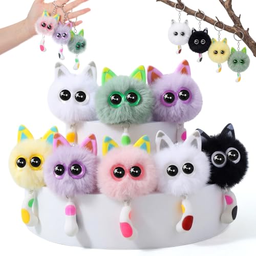 Nosiny 12 Pcs Cute Cat Plush Keychains Bulk, Plush bag Charms for Kitty Lovers, fuzzy Pom Pom Car Stuff Mini Cat Keychains(Stylish) - Image 1