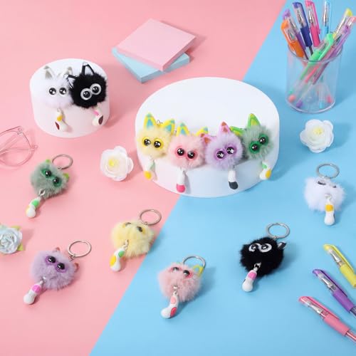 Nosiny 12 Pcs Cute Cat Plush Keychains Bulk, Plush bag Charms for Kitty Lovers, fuzzy Pom Pom Car Stuff Mini Cat Keychains(Stylish) - Image 4
