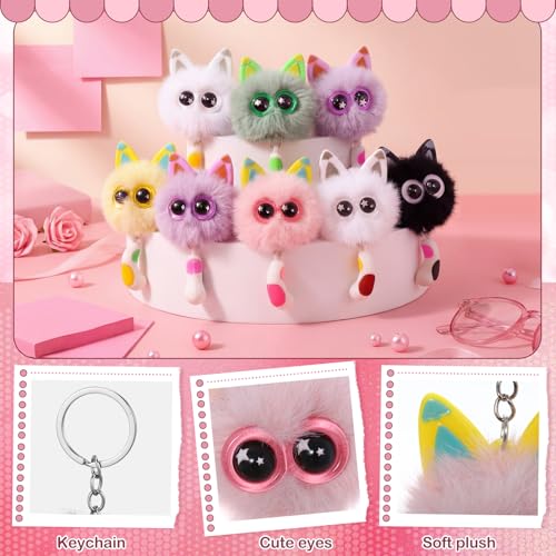 Nosiny 12 Pcs Cute Cat Plush Keychains Bulk, Plush bag Charms for Kitty Lovers, fuzzy Pom Pom Car Stuff Mini Cat Keychains(Stylish) - Image 3