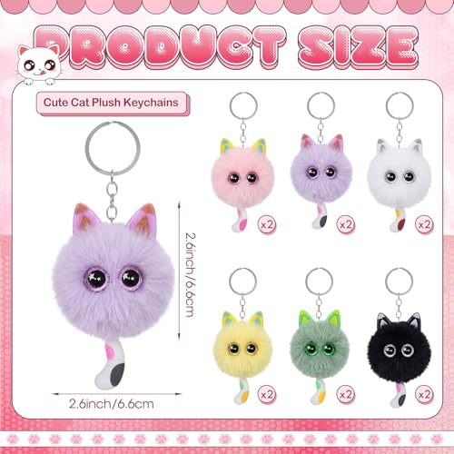 Nosiny 12 Pcs Cute Cat Plush Keychains Bulk, Plush bag Charms for Kitty Lovers, fuzzy Pom Pom Car Stuff Mini Cat Keychains(Stylish) - Image 2