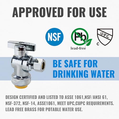 SUNGATOR 12-Pack Angle Stop Valve, Angle Water Shut Off Valve 1/2 x 3/8 Inch Compression, Toilet Water Shutoff, 1/4 Turn, No Lead Brass Push-to-Connect Plumbing Fittings for PEX Pipe, Copper, CPVC - Image 2