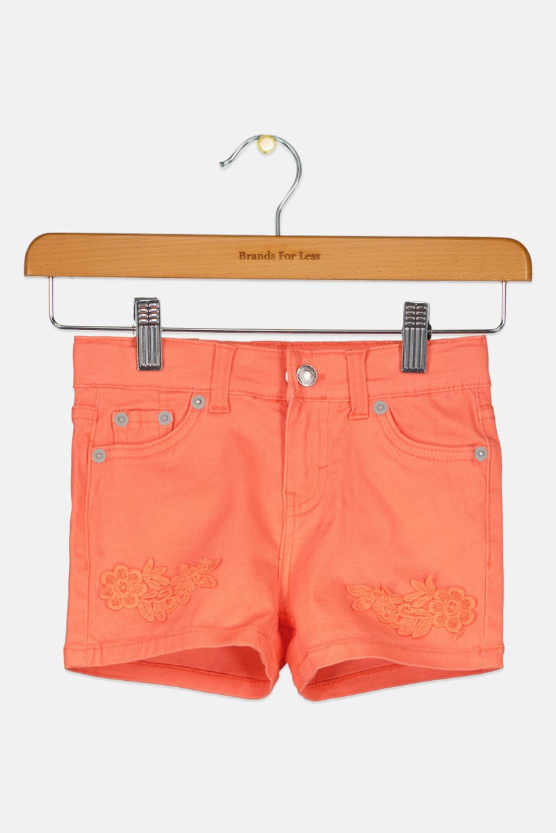 Levi's Toddlers Girl Embroidered Denim Shorts, Orange - Image 1