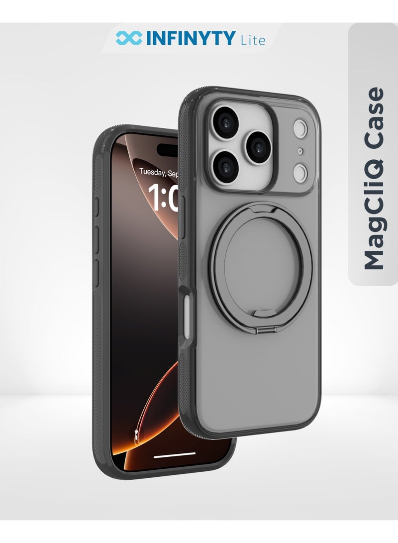INFINYTY iPhone 17 Pro Max 360° Rotatable Ring Stand Case Pristine Black, MagSafe Compatible, Multi-Angle Viewing, N52 Magnet, Military Grade Drop Protection, Precision Fit, Enhanced Button/Port Access Hands-Viewing, Raised Edge, Sleek & Lightweight, Infinyty Lite - Image 1