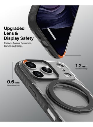 جراب iPhone 17 Pro Max مع حامل حلقة دوار 360° - بريستين أسود، متوافق مع MagSafe، عرض متعدد الزوايا، مغناطيس N52، حماية من السقوط بمعيار عسكري، تصميم محكم بدقة، وصول محسن للأزرار والمنافذ، مشاهدة بدون استخدام اليدين، حواف مرتفعة، أنيق وخفيف الوزن Infinyty Lite - view 4