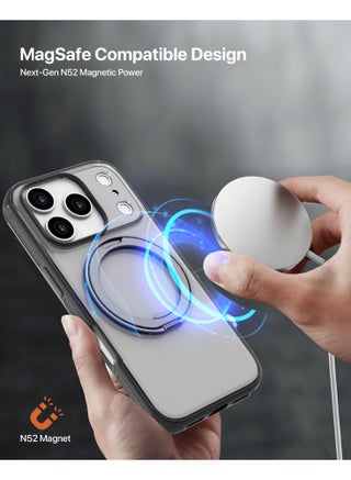 جراب iPhone 17 Pro Max مع حامل حلقة دوار 360° - بريستين أسود، متوافق مع MagSafe، عرض متعدد الزوايا، مغناطيس N52، حماية من السقوط بمعيار عسكري، تصميم محكم بدقة، وصول محسن للأزرار والمنافذ، مشاهدة بدون استخدام اليدين، حواف مرتفعة، أنيق وخفيف الوزن Infinyty Lite - view 3