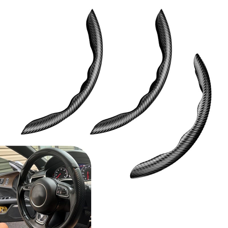 Ferianl 3PCS Steering Wheel Cover Carbon Fiber AntiSkid Steering Wheel protection Car Steering Wheel Cover for MenWomen Segmented Wavy Design Universal Car Interior Accessories Black - Image 3