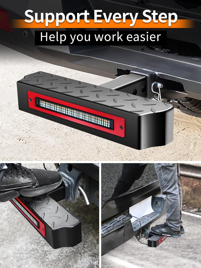 VKU Hitch Step with Light 108 LED Lighting(6 Mode) Series Steel Hitch Bar 700lbs Max Load Universal Fit 2" Receiver for Trucks Chevy (Chevrolet), Ford, Toyota, GMC, Dodge RAM, Jeep, ATV SUV Van - Image 3