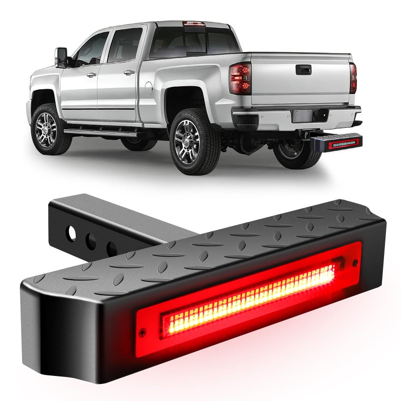 VKU Hitch Step with Light 108 LED Lighting(6 Mode) Series Steel Hitch Bar 700lbs Max Load Universal Fit 2" Receiver for Trucks Chevy (Chevrolet), Ford, Toyota, GMC, Dodge RAM, Jeep, ATV SUV Van - Image 1
