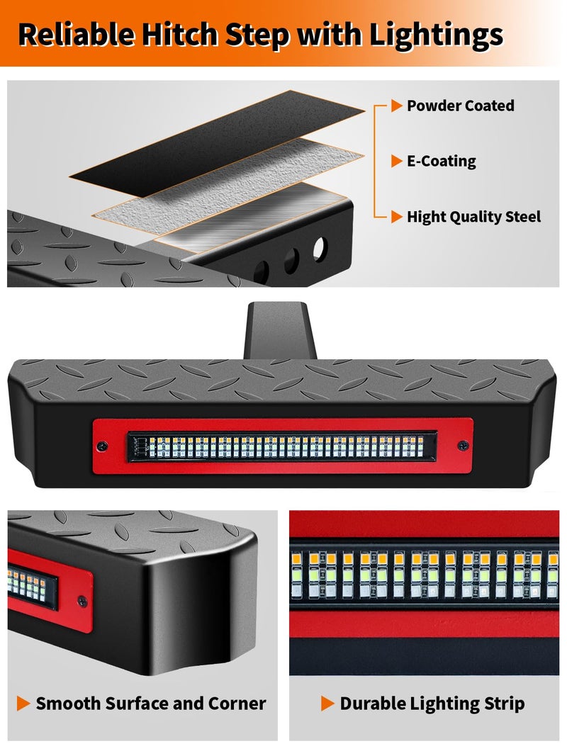 VKU Hitch Step with Light 108 LED Lighting(6 Mode) Series Steel Hitch Bar 700lbs Max Load Universal Fit 2" Receiver for Trucks Chevy (Chevrolet), Ford, Toyota, GMC, Dodge RAM, Jeep, ATV SUV Van - Image 2