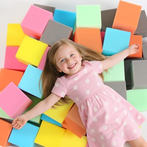 WINTECY 24PCS Foam Cubes 5x5x5 Foam Pit Blocks Set Soft Stacking Blocks for Indoor GamesTrampolines Gymnastics Parkour Action Sport 6 Colors - Image 1