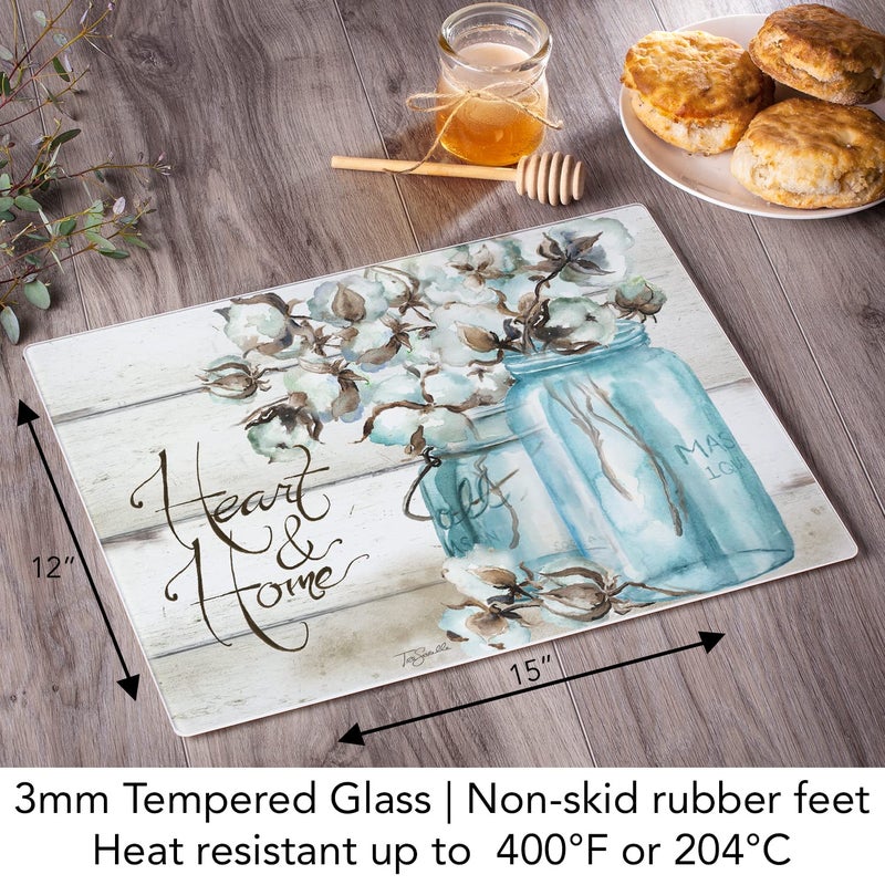 Counterart Cotton Boll Heart & Home 3Mm Heat Tolerant Tempered Glass Cutting Board 15"" X 12"" Made In The Usa Dishwasher Safe - Image 5