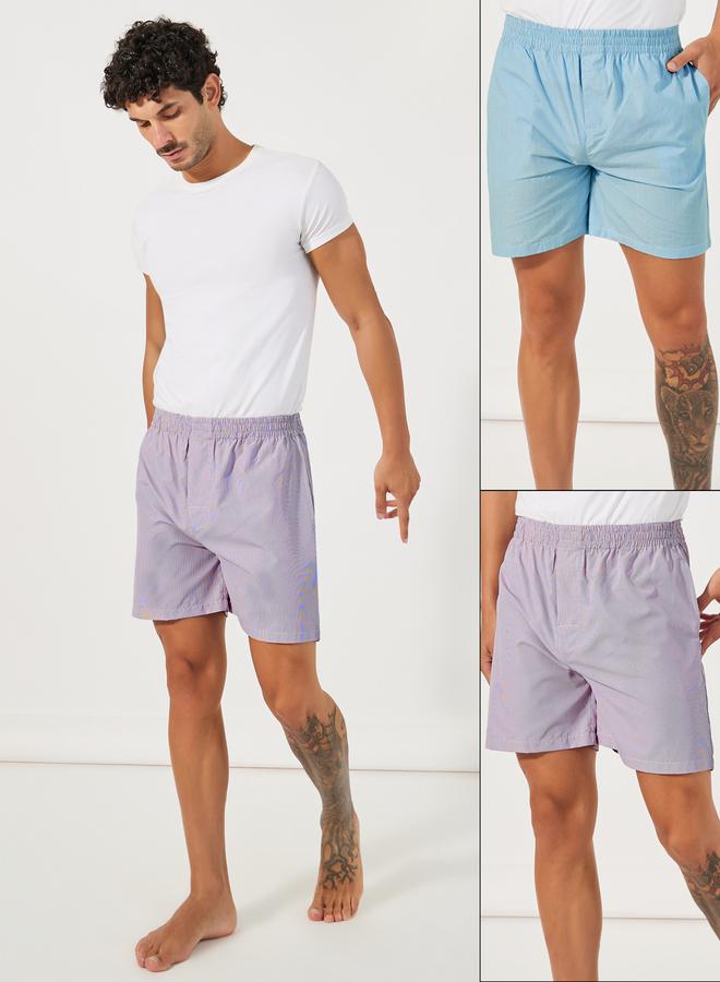 ستايلي مجموعة من 2 بوكسر منسوج بطبعة مربعات - Image 1