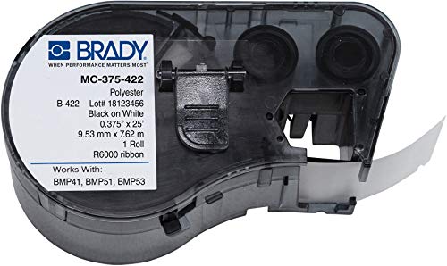 Brady MC-375-422 Polyester B-422 Black on White Label Maker Cartridge, 25' Width x 3/8" Height, For BMP51/BMP53 Printers - Image 1