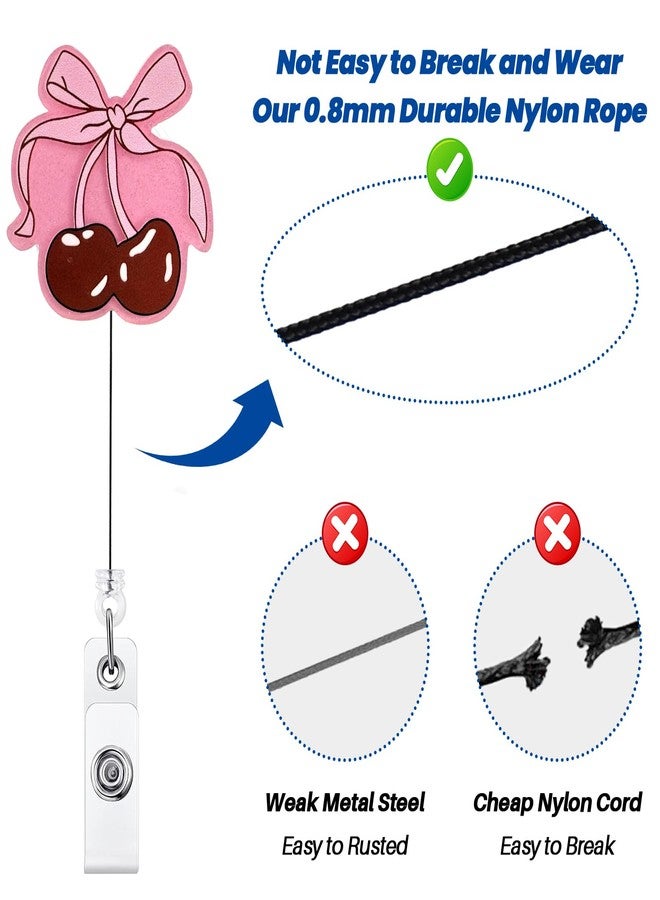 BEZTN Girly Pink Bow Cherry Badge Reel, Work ID Badge Holder Retractable Clip, Nurse Nursing Student Badge Reel, Cute Name Badge Holders, LPN CNA RN Medical Worker Nurse Teacher Badge Gift Accessories, B02 - Image 5