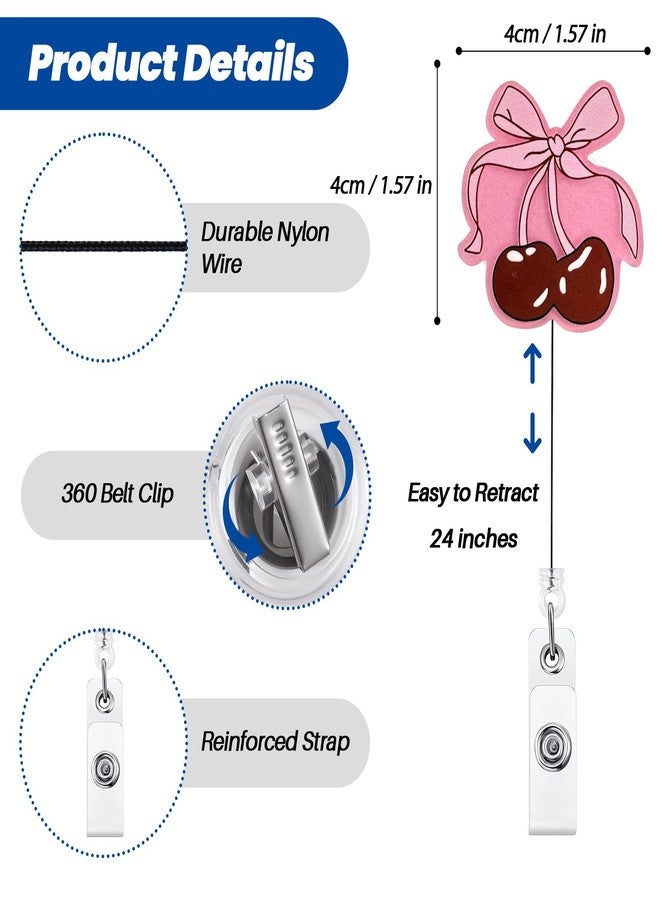 BEZTN Girly Pink Bow Cherry Badge Reel, Work ID Badge Holder Retractable Clip, Nurse Nursing Student Badge Reel, Cute Name Badge Holders, LPN CNA RN Medical Worker Nurse Teacher Badge Gift Accessories, B02 - Image 4