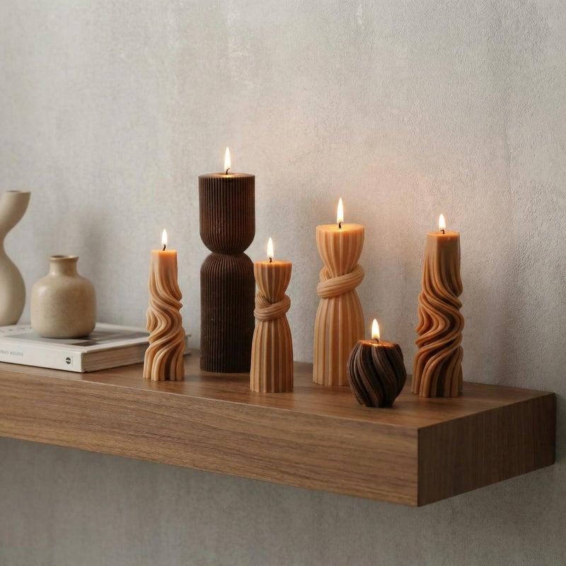 Threlaco 6 Pcs Pillar Candles Decorative Modern Aesthetic Ribbed Candle Set Cute Soy Wax Scented Ribbed Decor Valentine's Commemorative Gift for Home Decoration(Brown,2.36-6.89 Inch) - Image 4