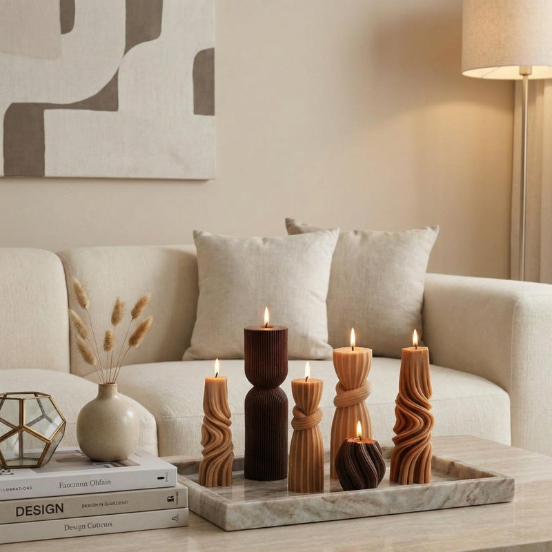 Threlaco 6 Pcs Pillar Candles Decorative Modern Aesthetic Ribbed Candle Set Cute Soy Wax Scented Ribbed Decor Valentine's Commemorative Gift for Home Decoration(Brown,2.36-6.89 Inch) - Image 5