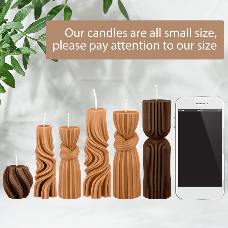 Threlaco 6 Pcs Pillar Candles Decorative Modern Aesthetic Ribbed Candle Set Cute Soy Wax Scented Ribbed Decor Valentine's Commemorative Gift for Home Decoration(Brown,2.36-6.89 Inch) - Image 3