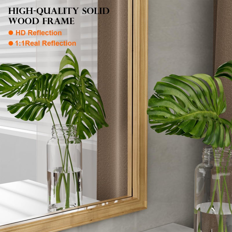 WallBeyond 24" x 36" Natural Wood Mirror for Wall Mounted, Rustic Wood Frame Wall Mirrors Decorative for Living Room or Bathroom Mirror (Natural Color) - Image 5