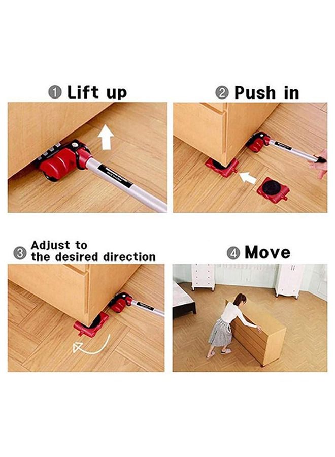 Heavy Furniture Moving Tool 1pc Crowbar with 4pcs Panel Furniture Mover Lifter Wheels System Home Trolley Lift Transport Set - Image 3