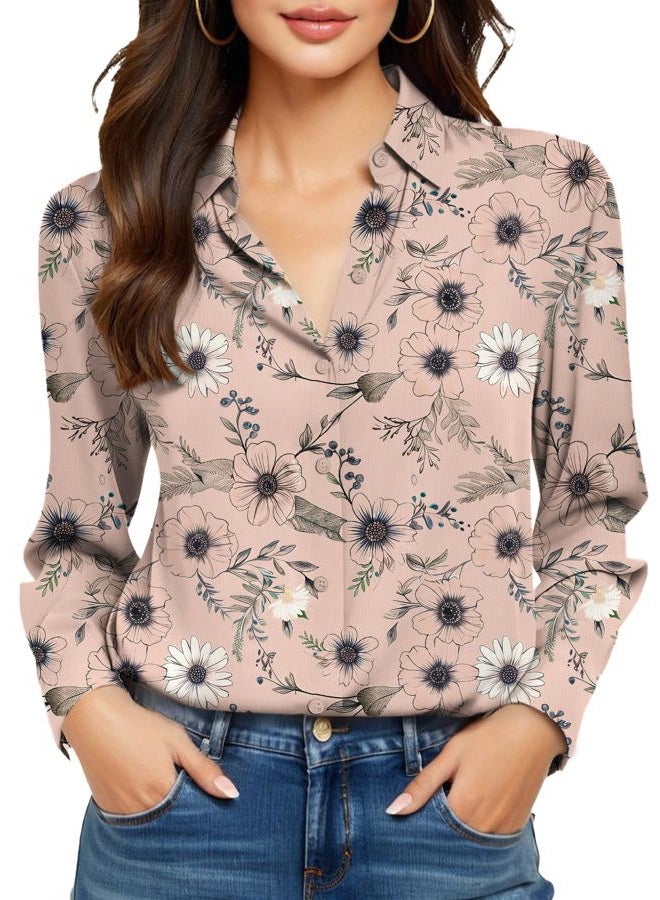 COUXILY Soft Non-Iron & Wrinkle-Free Womens Button Down Shirts with Mulberry Silk Long Sleeve Blouse Casual Work Tops, S04 Floral 03, M - Image 1