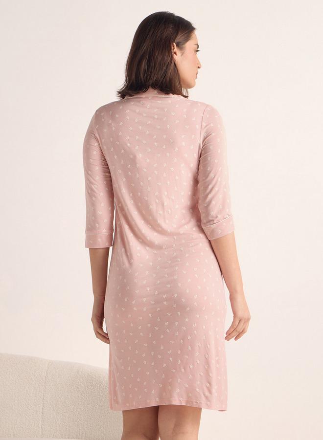 سبلاش فيڤ قميص نوم بطبعة كاملة بياقة بولو وأكمام ثلاثة أرباع - Image 3