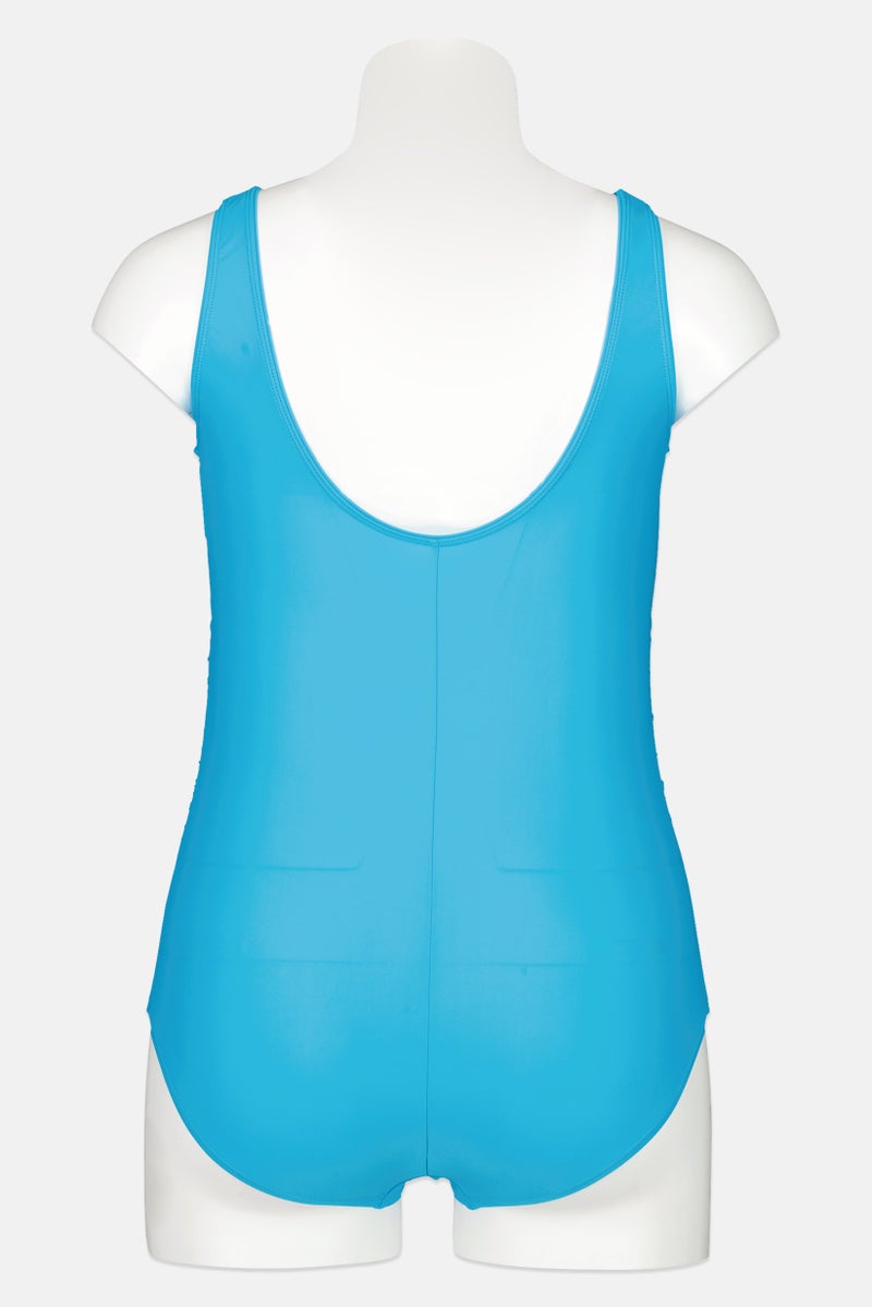 Caribbean Sand Women Plus Size Padded Floral Pattern One Piece Swimsuit, Vivid Sky Blue - Image 2