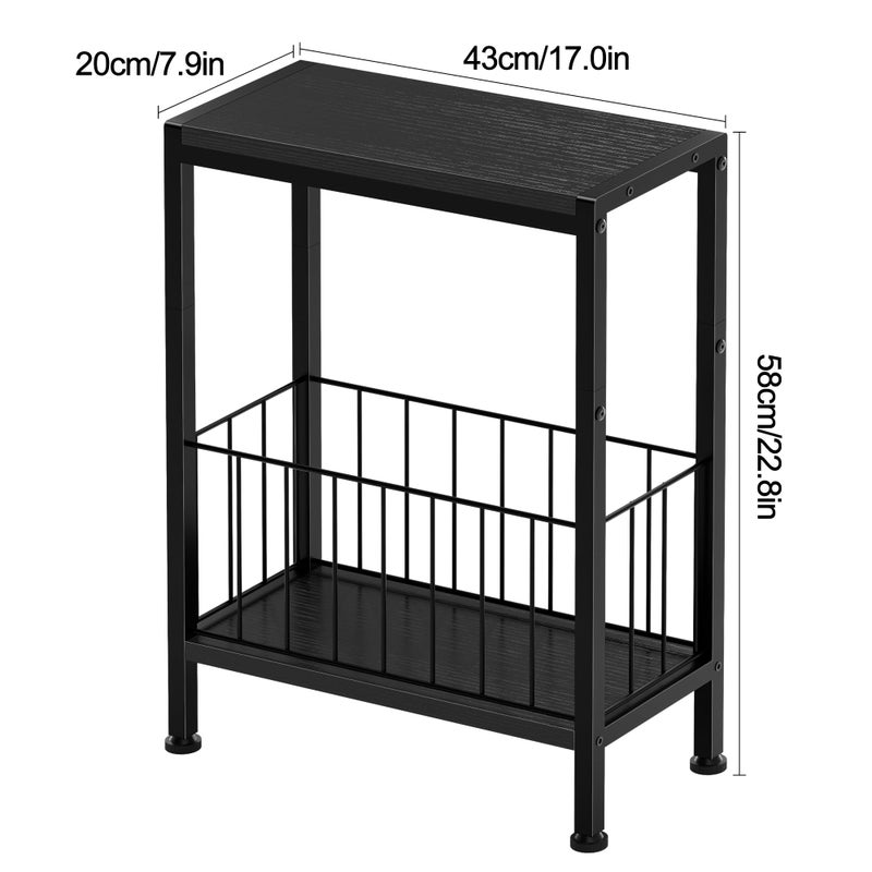 Lifenite Narrow Side Table, Skinny End Tables with Magazine Holder, Small Sofa Table for Small Spaces, Space-Saving Design, Slim Nightstand Bedside Table for Living Room, Bedroom, Office, Black - Image 3
