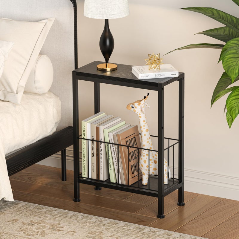 Lifenite Narrow Side Table, Skinny End Tables with Magazine Holder, Small Sofa Table for Small Spaces, Space-Saving Design, Slim Nightstand Bedside Table for Living Room, Bedroom, Office, Black - Image 2