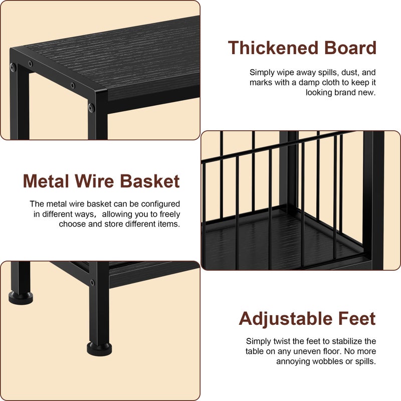 Lifenite Narrow Side Table, Skinny End Tables with Magazine Holder, Small Sofa Table for Small Spaces, Space-Saving Design, Slim Nightstand Bedside Table for Living Room, Bedroom, Office, Black - Image 5