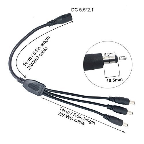 Litever Power Splitter, Black, 3 Way, 1 Female Jack to 3 Male Plugs, 5.5mm x 2.1mm, 1:3, Y Adaptor Copper Cable, for CCTV Camera & LED Strip Lighting Power Supply Connector - Image 2