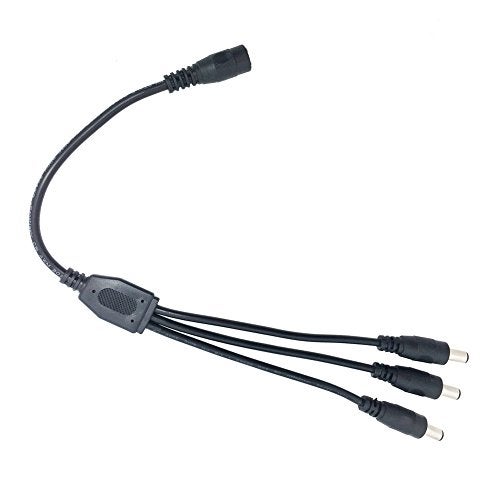 Litever Power Splitter, Black, 3 Way, 1 Female Jack to 3 Male Plugs, 5.5mm x 2.1mm, 1:3, Y Adaptor Copper Cable, for CCTV Camera & LED Strip Lighting Power Supply Connector - Image 1