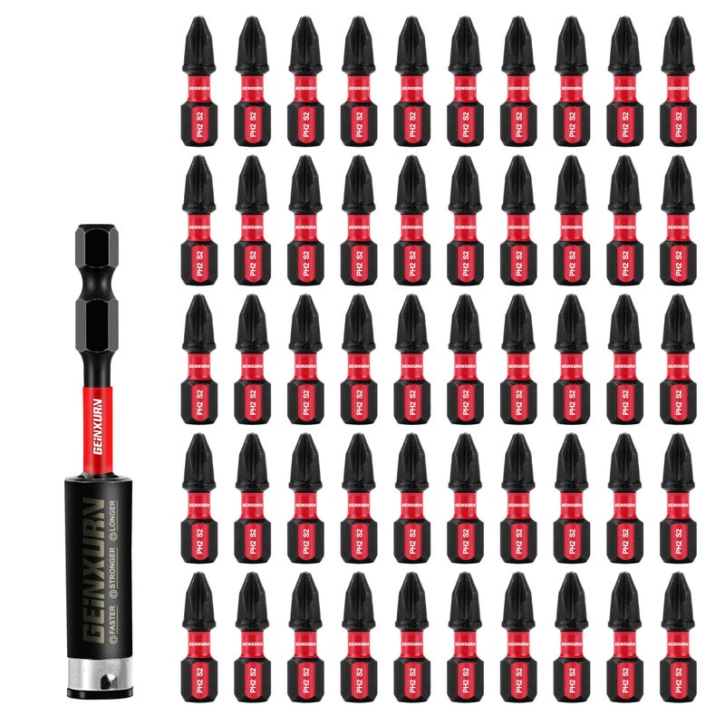 Geinxurn Impact Tough #2 Phillips 1 in. Insert Driver Bits,50Pack PH2 Screwdriver Bits Set with 1Pcs Impact Bit Holder,Bulk - Image 1