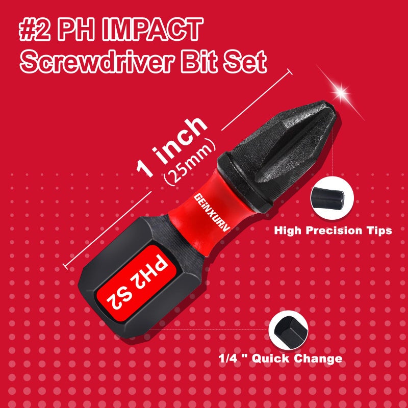 Geinxurn Impact Tough #2 Phillips 1 in. Insert Driver Bits,50Pack PH2 Screwdriver Bits Set with 1Pcs Impact Bit Holder,Bulk - Image 3